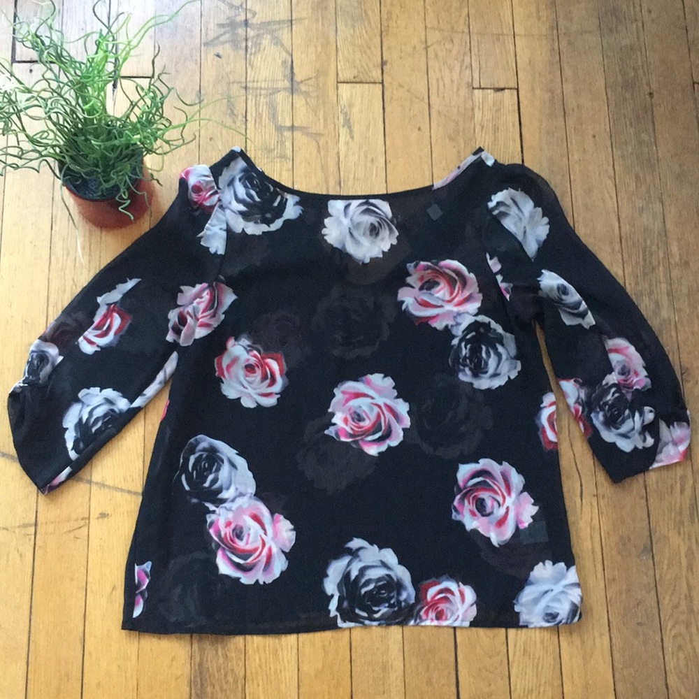 Lauren Conrad Sheer Rose Print Blouse